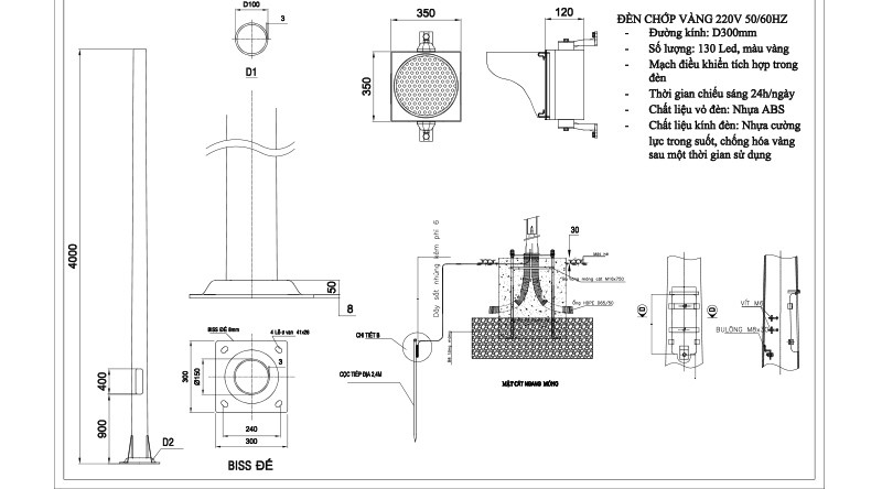 Bản vẽ cột đèn tín hiệu giao thông chớp vàng